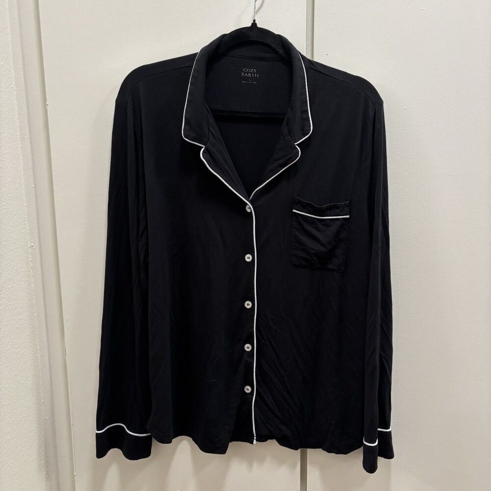 Cozy Earth Women’s Sz Large Black Bamboo Stretch Knit Long Sleeve Pajama Top